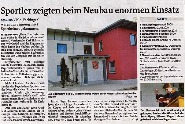 Dank 6500 unentgeltlicher Helferstunden konnte bereits am 9.10.10 das neue Sportheim eingeweiht werden. Dank 6500 unentgeltlicher Helferstunden konnte bereits am 9.10.10 das neue Sportheim eingeweiht werden.